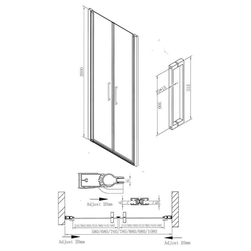 Sturotec 6090 2 Pendeltüren für Nische 90 x 200 cm mit Nano-Beschichtung