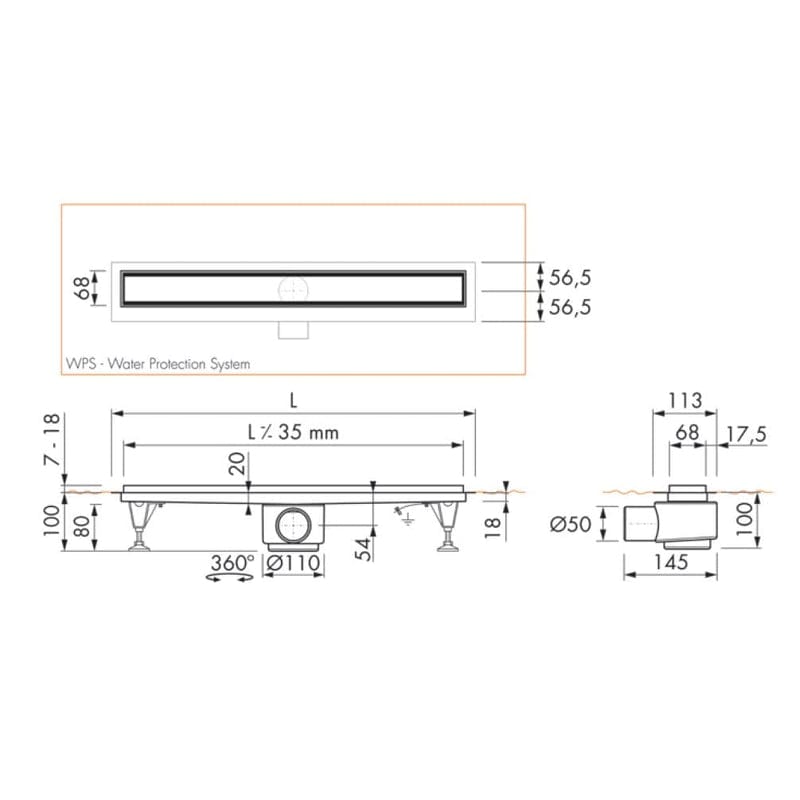 Sturotec Duschrinne 80 cm, Komplettset mit Designabdeckung