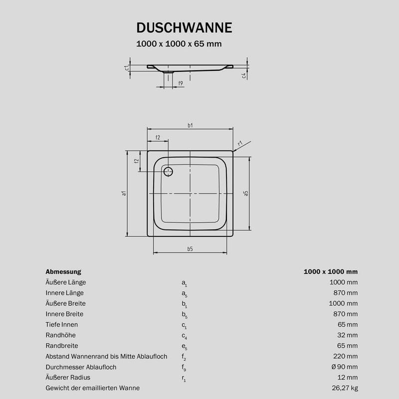 Sturotec Sturo flat Duschwanne 100 x 100 x 6,5 cm