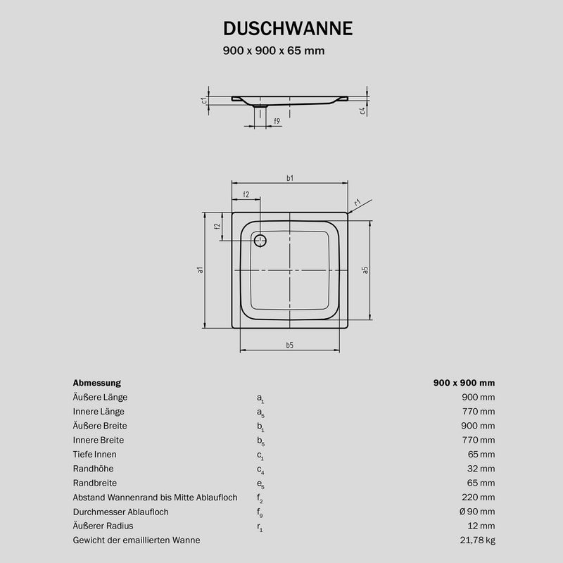 Sturotec Sturo flat Duschwanne 90 x 90 x 6,5 cm