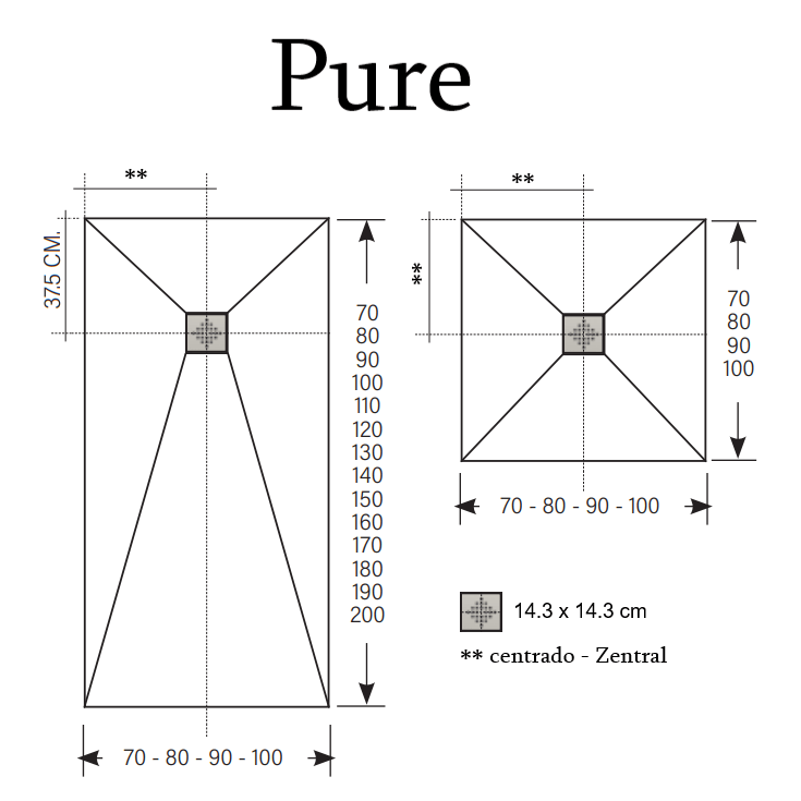Mineralguss-Duschwanne extra flach PURE, Schieferoptik