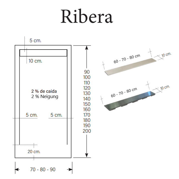 Mineralgiet-douchebak extra plat RIBERA, leisteenlook, GRIJS