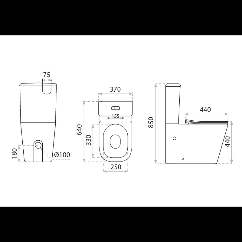 Modernes Stand-WC, Keramik, TRYTON BLACK, niedriger Spülkasten
