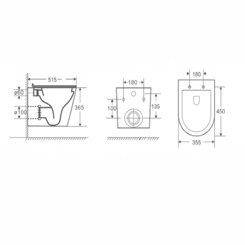 Modernes Hänge-WC, Keramik, ATRIA, Unterputz-Spülkasten Schwarz