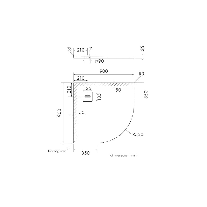 Stabildense® Ultralight Premium Duschwanne TYTANIT Viertelkreis GRAU