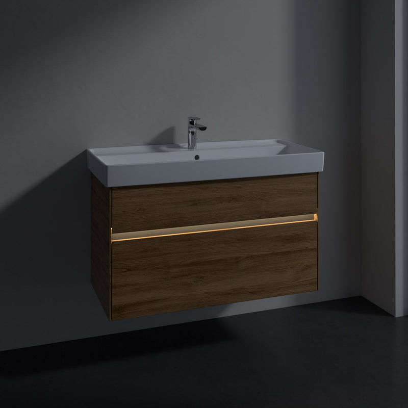 Villeroy & Boch Collaro Waschtischunterschrank 95,4 x 54,6 cm mit 2 Auszügen und LED Licht