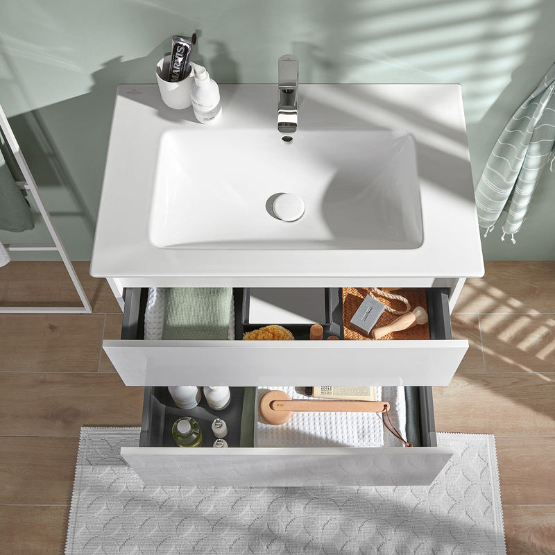 Villeroy & Boch Finero Waschtischunterschrank 80 cm mit Waschtisch und Spiegelschrank, 2 Auszüge