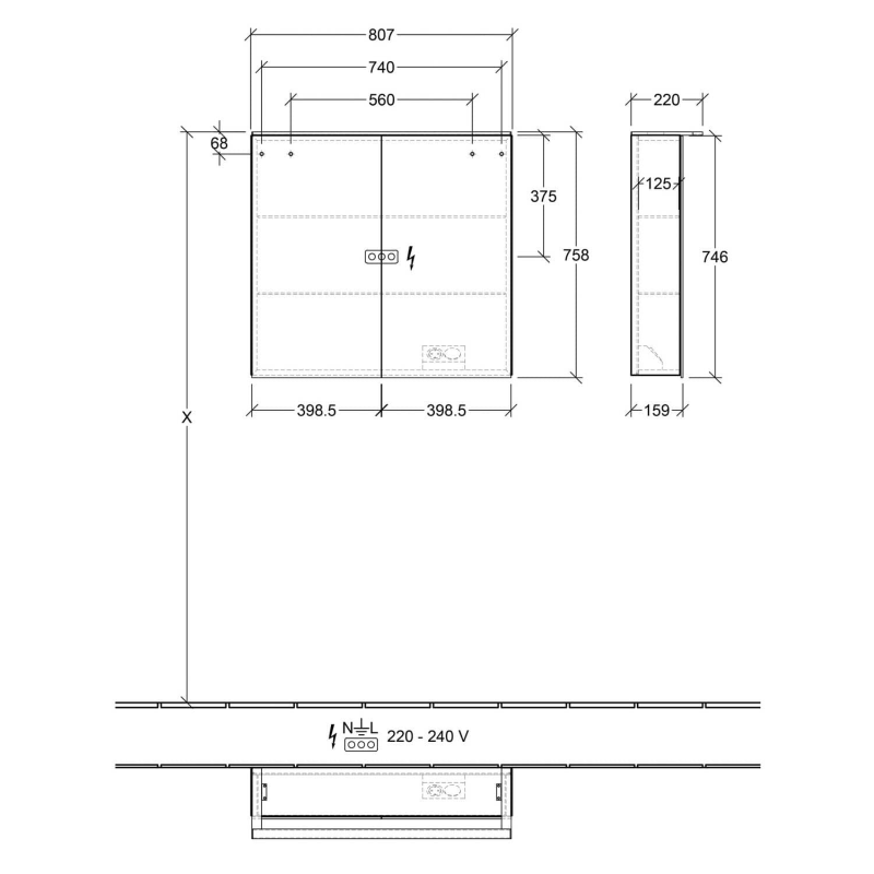 Villeroy & Boch Finero Vorbau-Spiegelschrank mit Beleuchtung 80,7 x 75,8 cm