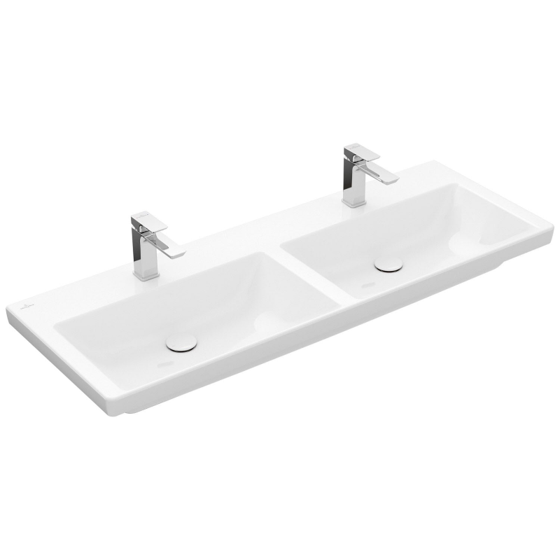 Villeroy & Boch Subway 3.0 Schrank-Doppelwaschtisch 130 cm, mit 2 Hahnlöchern, ohne Überlauf