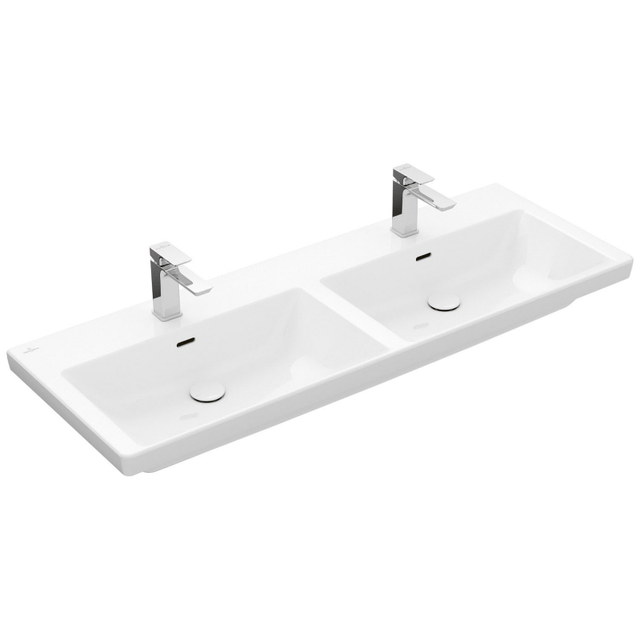 Villeroy & Boch Subway 3.0 Schrank-Doppelwaschtisch 130 cm, mit 2 Hahnlöchern, mit Überlauf