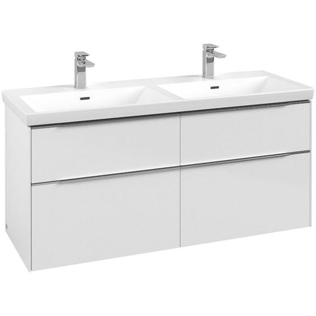 Villeroy & Boch Subway 3.0 Waschtischunterschrank 127,2 cm, 4 Auszüge, Griffe glänzend, ohne LED-Licht, für Doppel-Waschtisch