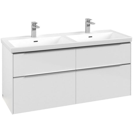 Villeroy & Boch Subway 3.0 Waschtischunterschrank 127,2 cm, 4 Auszüge, Griffe glänzend, mit LED-Licht, für Doppel-Waschtisch