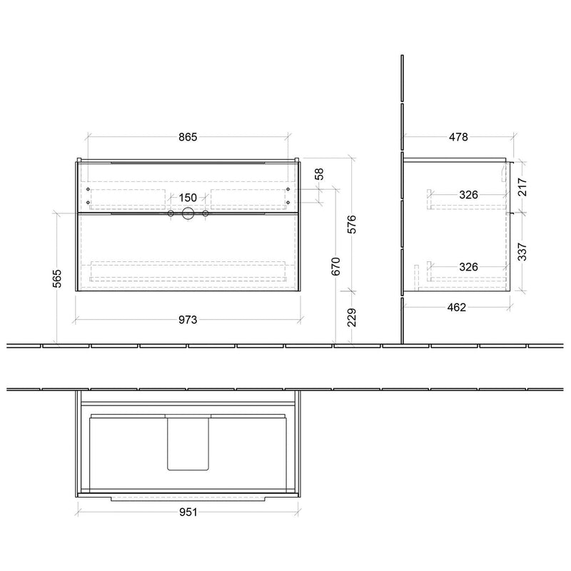 Villeroy & Boch Subway 3.0 Waschtischunterschrank 97,3 cm, 2 Auszüge, Griffe volcano black, ohne LED-Licht