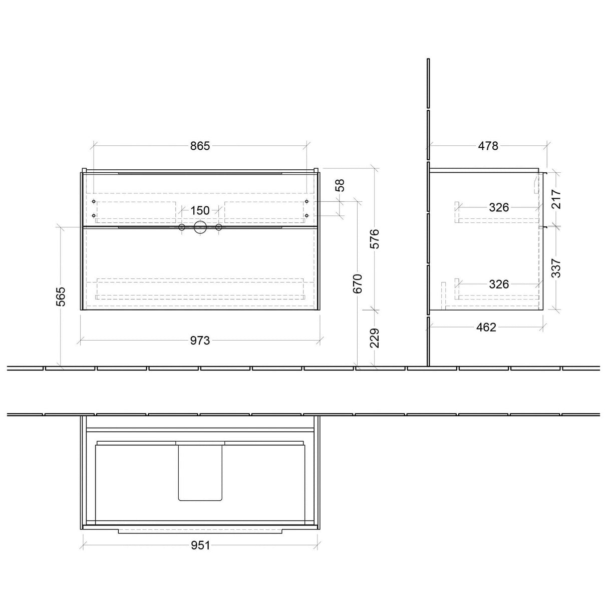 Villeroy & Boch Subway 3.0 Waschtischunterschrank 97,3 cm, 2 Auszüge, Griffe volcano black, ohne LED-Licht