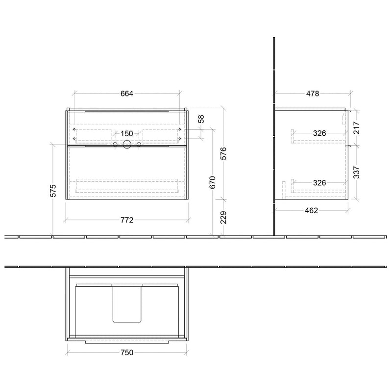 Villeroy & Boch Subway 3.0 Waschtischunterschrank 77,2 cm, 2 Auszüge, ohne LED-Beleuchtung