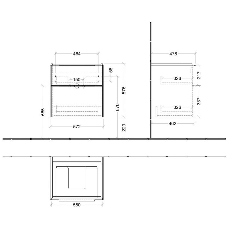 Villeroy & Boch Subway 3.0 Waschtischunterschrank 57,2 cm, 2 Auszüge, Griffe glänzend, ohne LED-Licht