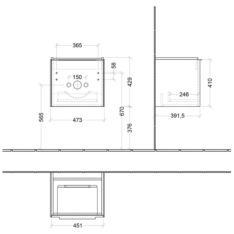 Villeroy & Boch Subway 3.0 Waschtischunterschrank 47,3 cm, 1 Auszug, Griff monochrom, ohne LED-Licht