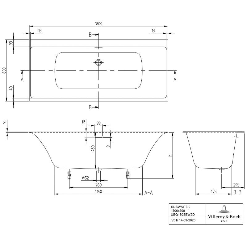 Villeroy & Boch Subway 3.0 Duo Badewanne 180 x 80 cm