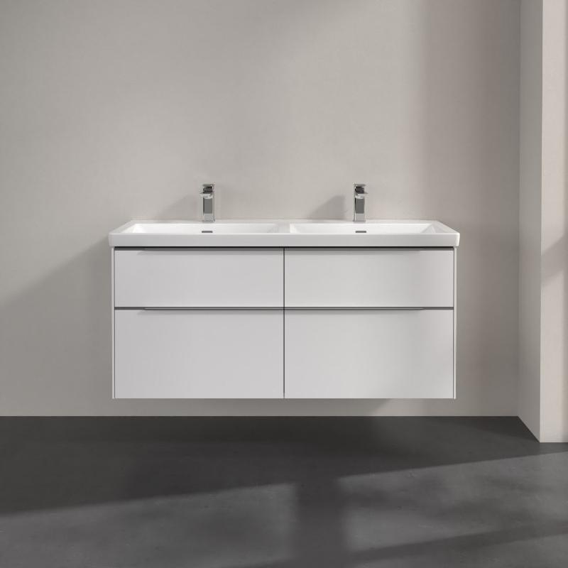 Villeroy & Boch Subway 3.0 Waschtischunterschrank 127,2 cm, 4 Auszüge, Griffe glänzend, ohne LED-Licht, für Doppel-Waschtisch