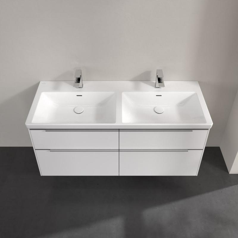 Villeroy & Boch Subway 3.0 Waschtischunterschrank 127,2 cm, 4 Auszüge, Griffe glänzend, ohne LED-Licht, für Doppel-Waschtisch