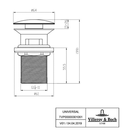 Villeroy & Boch Universal Taps & Fittings Push-Open-Ablaufgarnitur