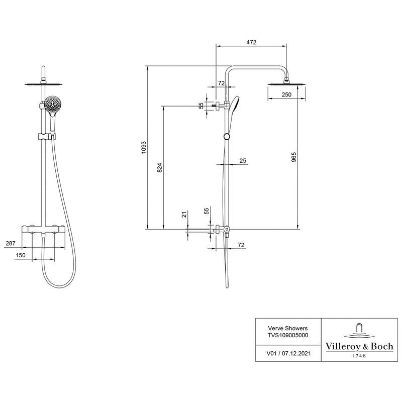 Villeroy & Boch Verve Showers Duschsystem mit drei Funktionen für Wandmontage