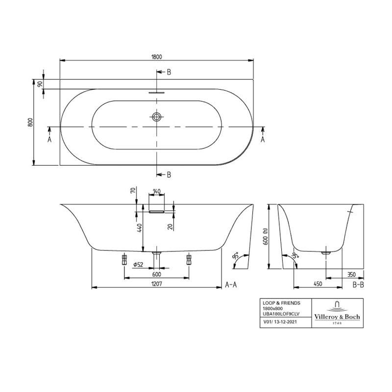 Villeroy & Boch Loop & Friends Oval Duo Vorwand-Badewanne, 170 x 75 cm für Eckeinbau links