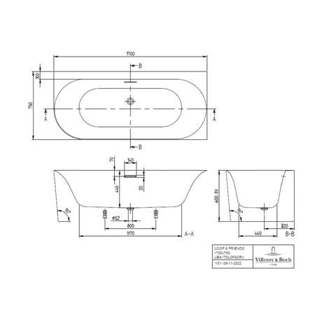 Villeroy & Boch Loop & Friends Oval Duo Vorwand-Badewanne, 170 x 75 cm für Eckeinbau rechts