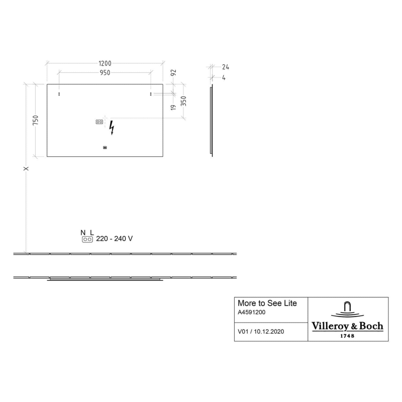 Villeroy & Boch More to See Lite Spiegel, mit Beleuchtung, 120 x 75 cm