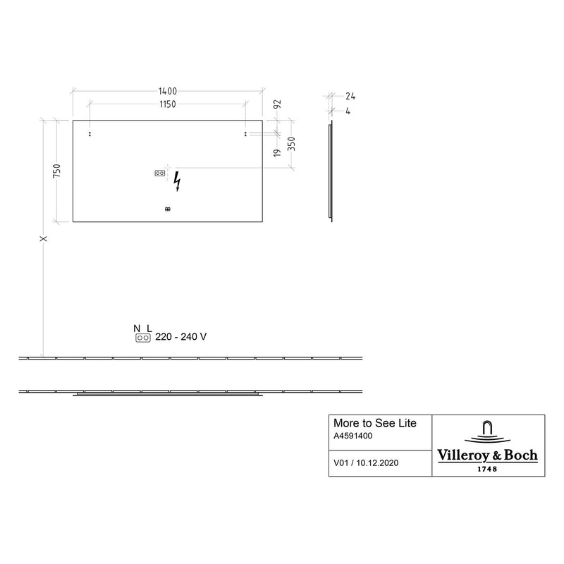 Villeroy & Boch More to See Lite Lichtspiegel mit LED-Beleuchtung in 140 x 75 cm