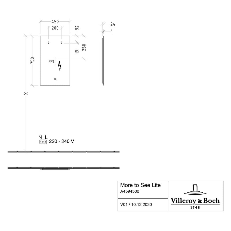 Villeroy & Boch Lichtspiegel More To See Lite mit umlaufendem LED Licht, 45 x 75 cm