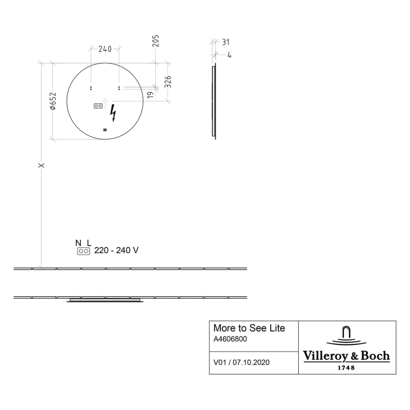 Villeroy & Boch More to See Lite Spiegel, mit Beleuchtung, Ø 65 cm