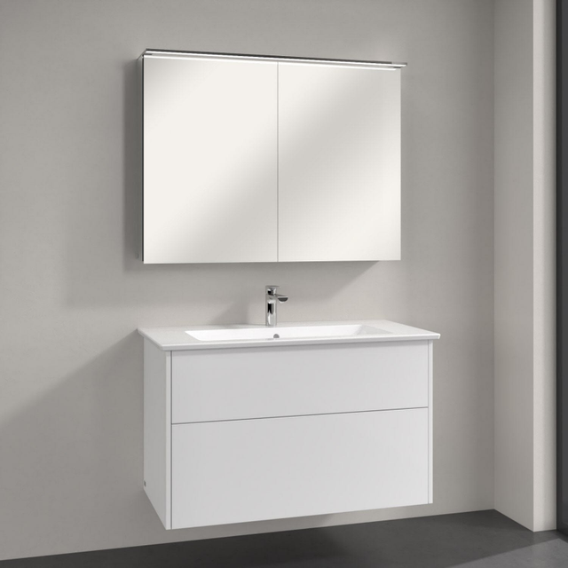 Villeroy & Boch Finero Waschtischunterschrank 100 cm mit Waschtisch und Spiegelschrank, 2 Auszüge