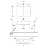 Villeroy & Boch Finero Waschtischunterschrank 100 cm mit Waschtisch und Spiegelschrank, 2 Auszüge