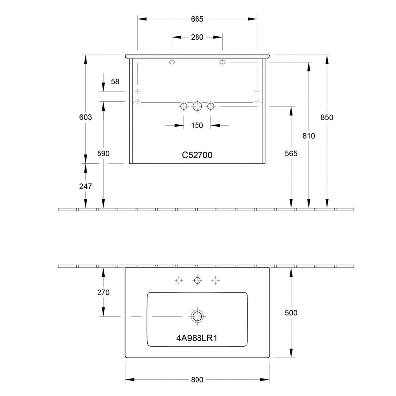 Villeroy & Boch Finero Waschtischunterschrank 80 cm mit Waschtisch, 2 Auszüge