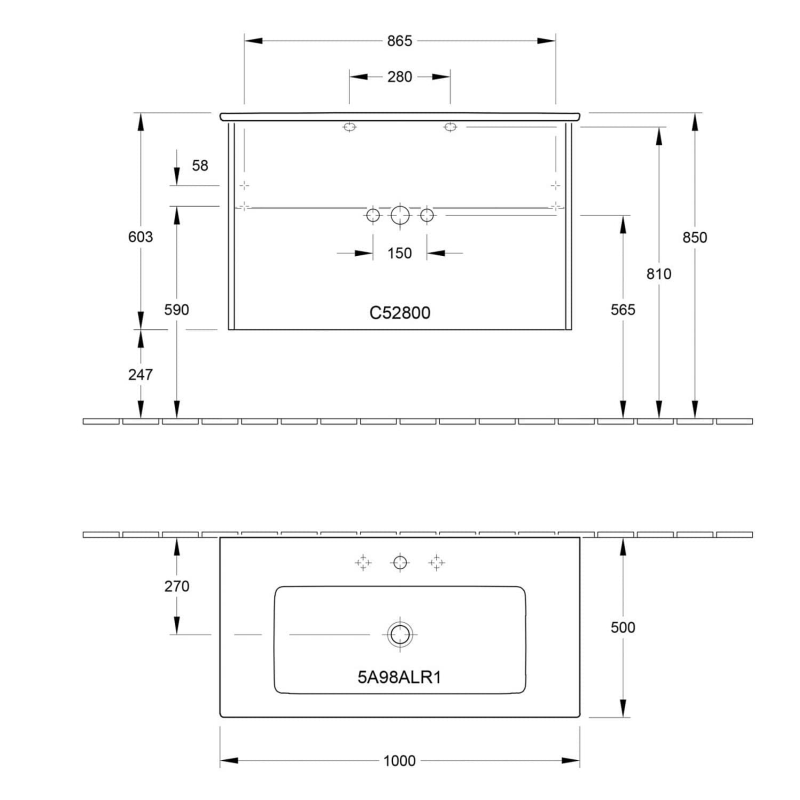 Villeroy & Boch Finero Waschtischunterschrank 100 cm mit Waschtisch, 2 Auszüge