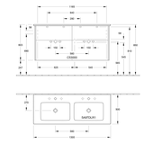 Villeroy & Boch Finero Waschtischunterschrank 130 cm mit Doppelwaschtisch, 4 Auszüge