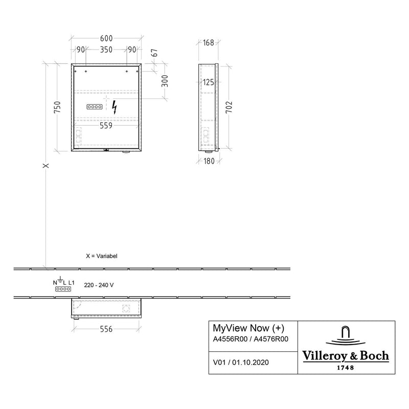 Villeroy & Boch My View Now Vorbau-Spiegelschrank 60 cm, 1 Tür rechts, Sensorschalter