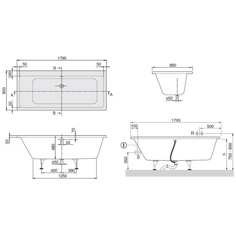 Villeroy & Boch Subway Duo Badewanne 180 x 80 cm