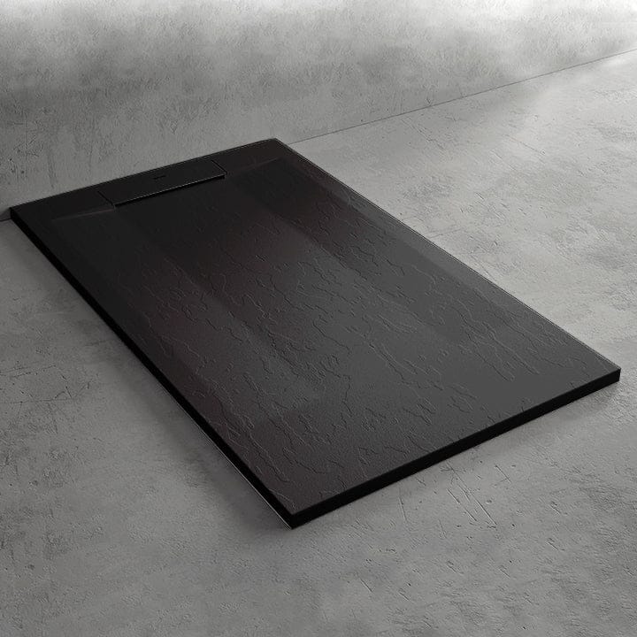 Mineralguss-Duschwanne extra flach SUEZ, Schieferoptik, SCHWARZ