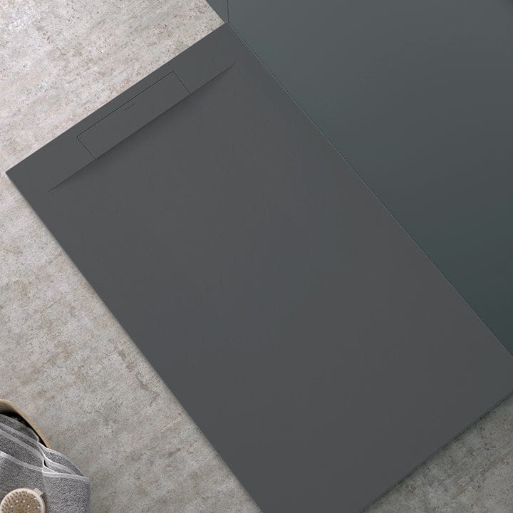 Mineralguss-Duschwanne extra flach SUEZ, Schieferoptik, ANTHRAZIT