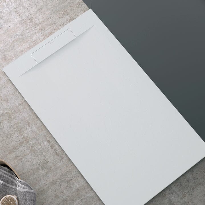 Mineralguss-Duschwanne extra flach SUEZ, Schieferoptik, WEIß