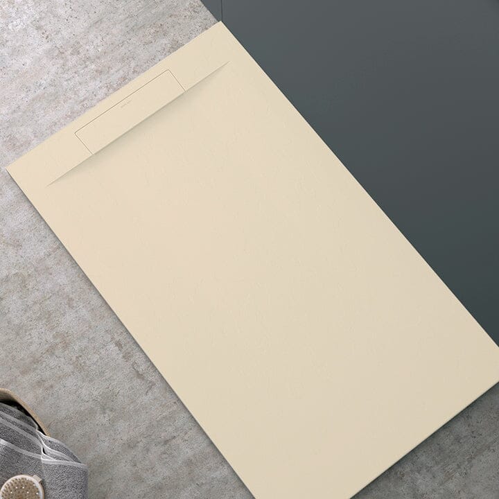 Mineralguss-Duschwanne extra flach SUEZ, Schieferoptik, BEIGE