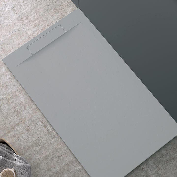 Mineralguss-Duschwanne extra flach SUEZ, Schieferoptik, GRAU