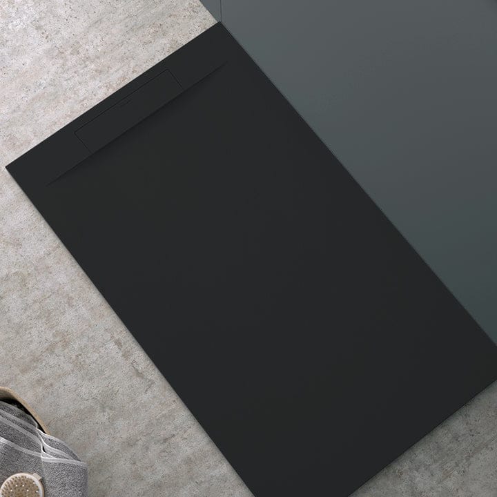 Mineralguss-Duschwanne extra flach SUEZ, Schieferoptik, SCHWARZ