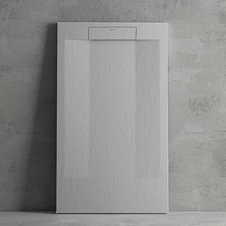 Mineralguss-Duschwanne extra flach SUEZ, Schieferoptik, GRAU