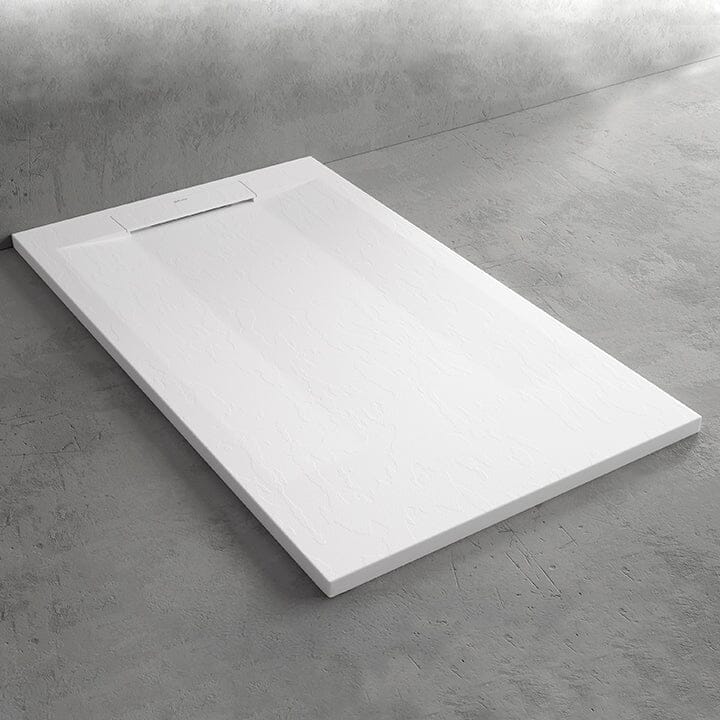 Mineralguss-Duschwanne extra flach SUEZ, Schieferoptik, WEIß