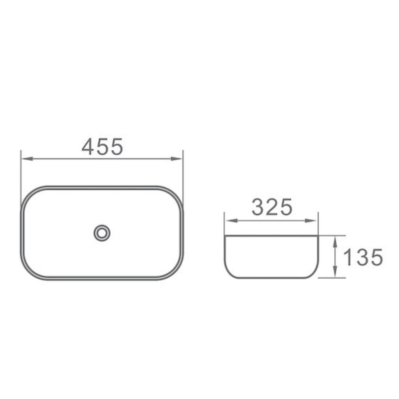 Dimensions Vasque à poser en céramique CUARTO 45,5 x 32,5 cm