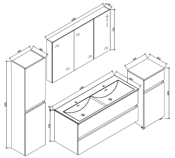 Badschrank, 150 cm, vertikal, montiert, Hochglanz weiß, SIENA - Welt der Bäder