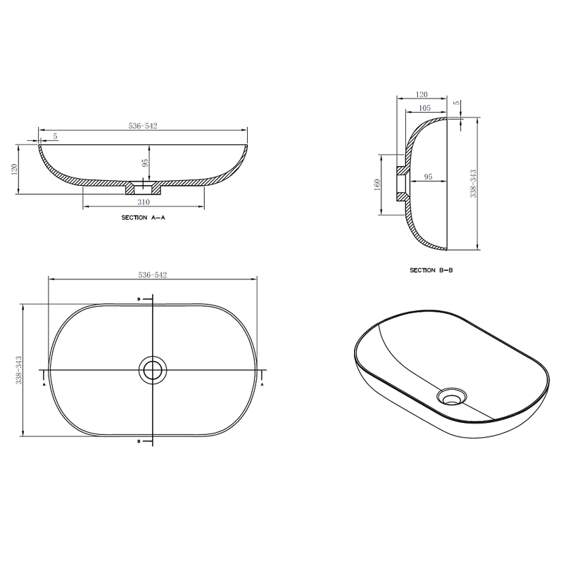 Aufsatzwaschbecken aus Gussmarmor, oval, SIENA - Welt der Bäder